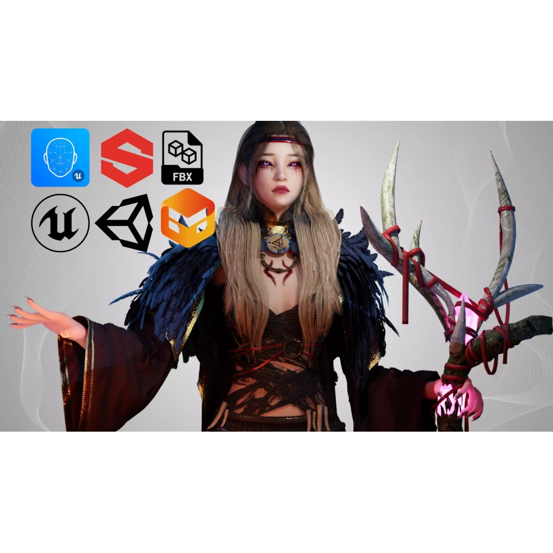 Viking Girl 3D Model – Low Poly Game Ready Character, FBX - View 2