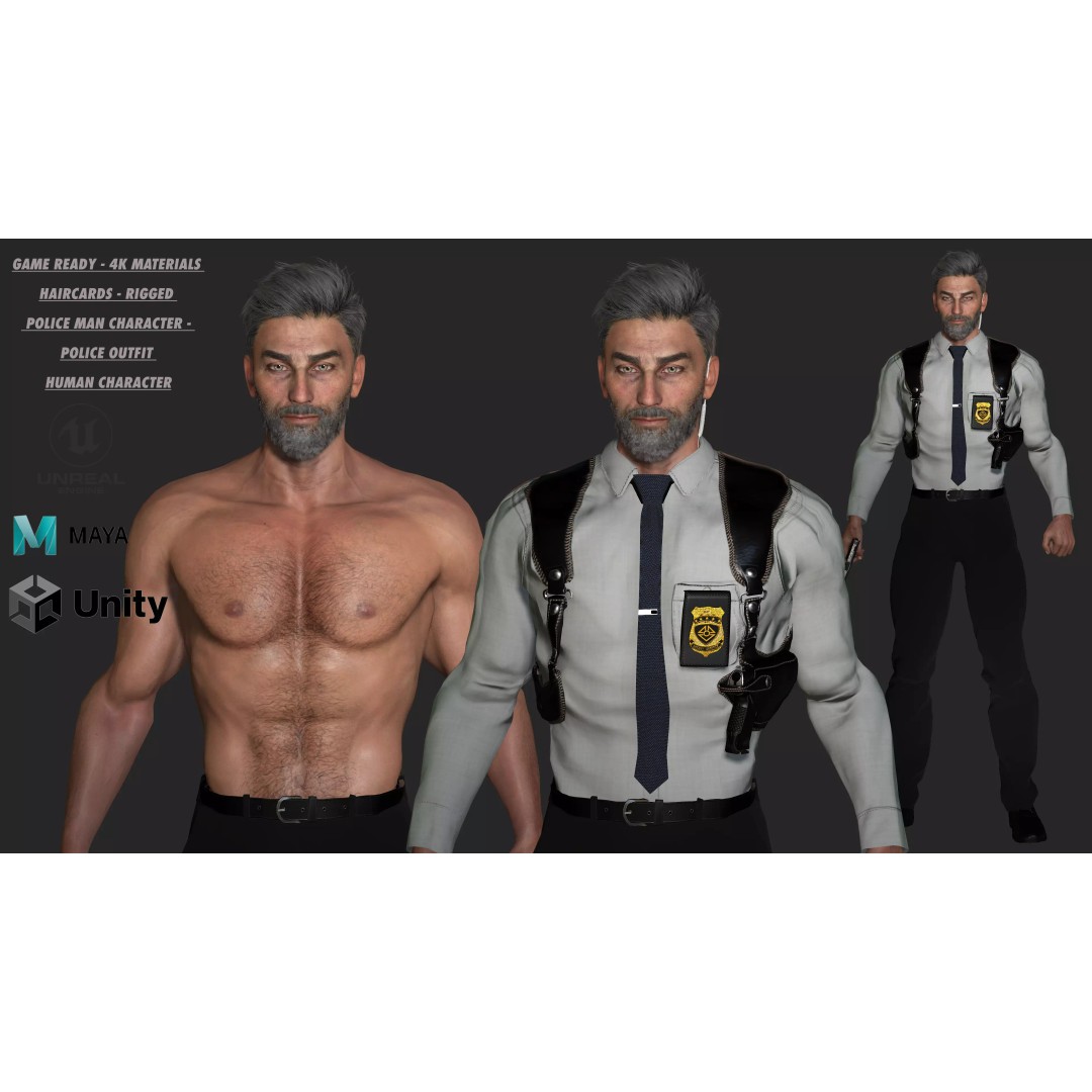 Police Man 3D Model – Realistic Rigged Game-Ready Character, FBX - View 2