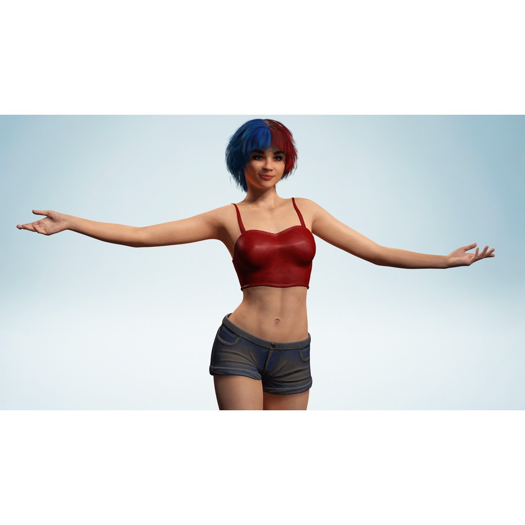 Teen Girl 3D Model – Crazy Realistic Low Poly Character, FBX - View 12