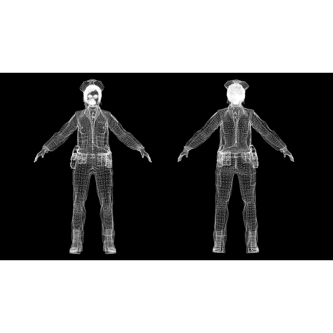 Realistic Female Police Officer 3D Model – Low Poly Rigged Character, FBX - View 10