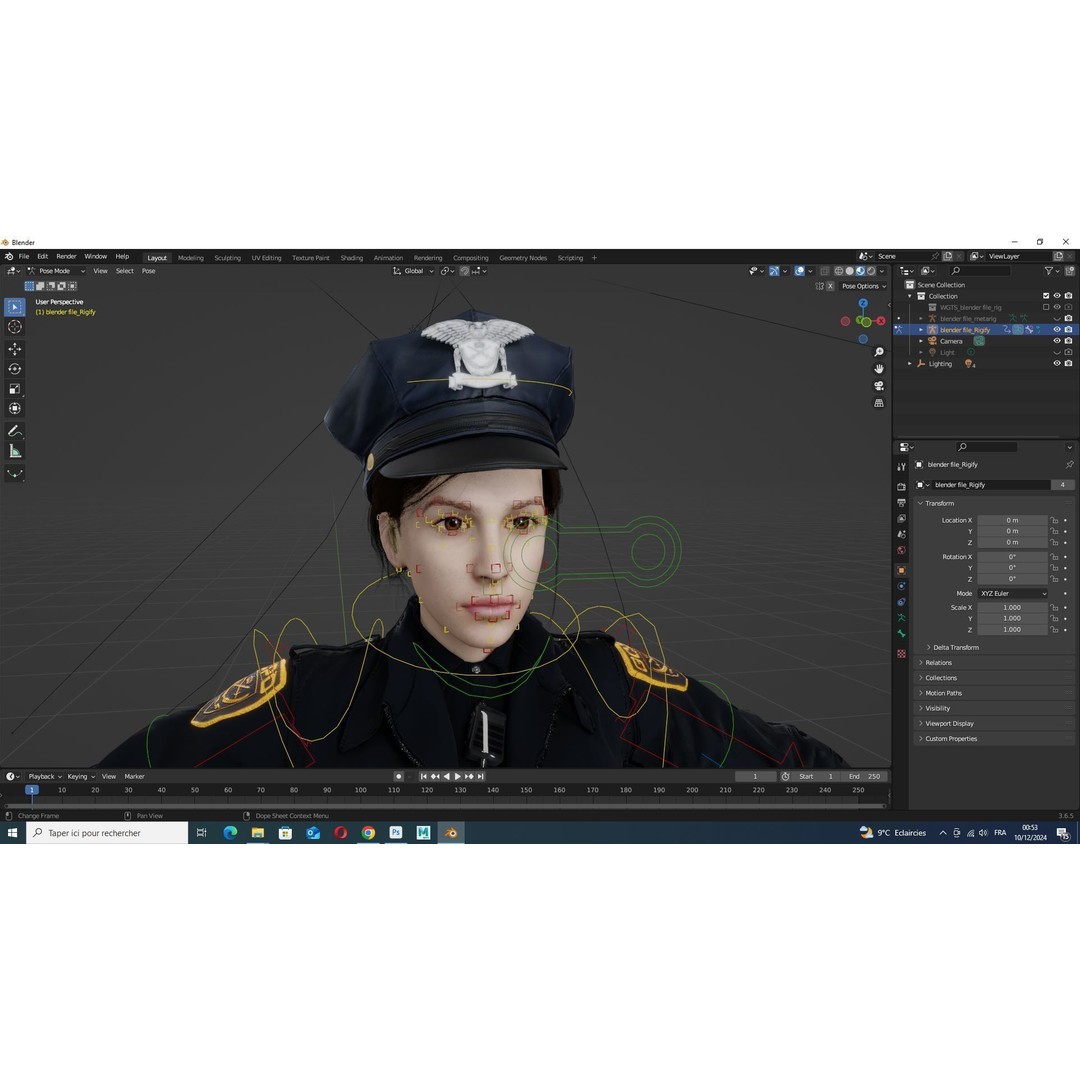 Realistic Female Police Officer 3D Model – Low Poly Rigged Character, FBX - View 11