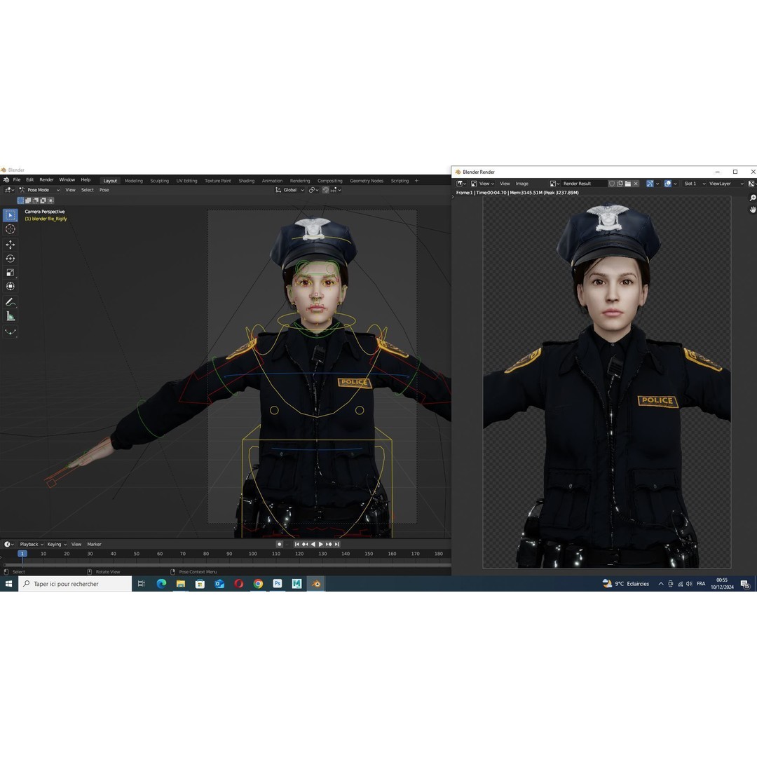 Realistic Female Police Officer 3D Model – Low Poly Rigged Character, FBX - View 12