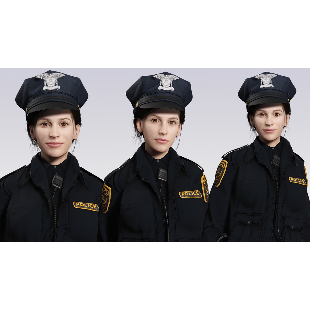 Realistic Female Police Officer 3D Model – Low Poly Rigged Character, FBX - View 3