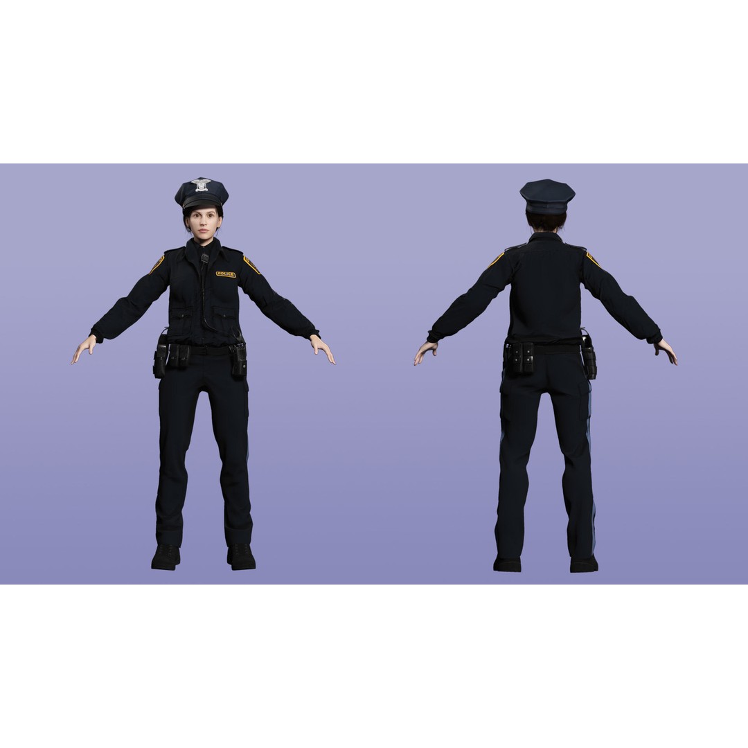 Realistic Female Police Officer 3D Model – Low Poly Rigged Character, FBX - View 4