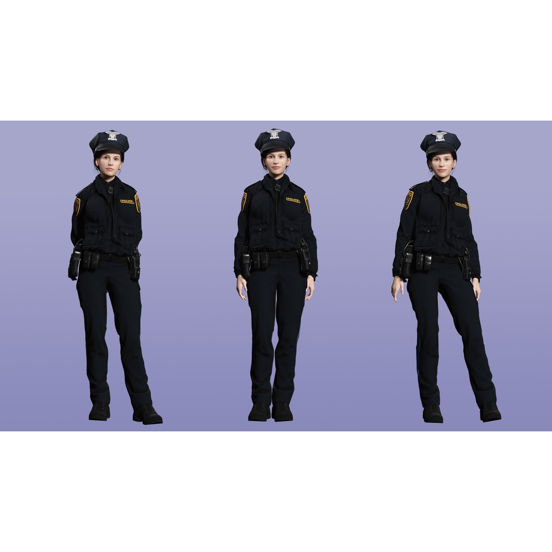 Realistic Female Police Officer 3D Model – Low Poly Rigged Character, FBX - View 5