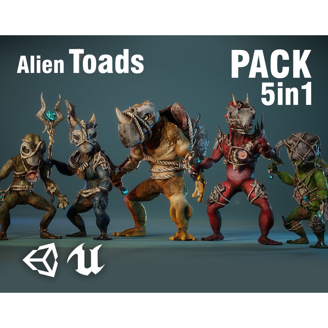 Alien Toads 3D Model – Low Poly Game Ready Characters, FBX - View 3