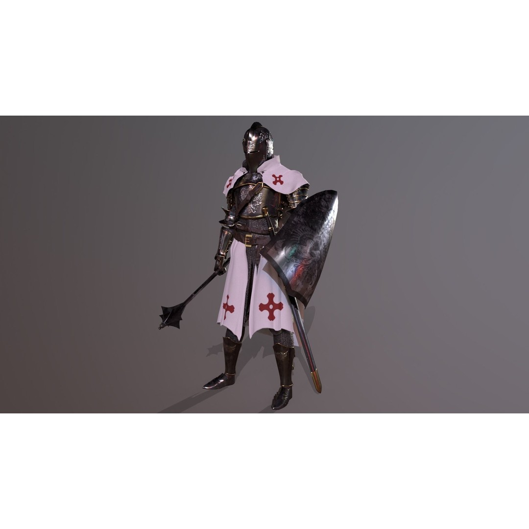 Armored Knight 3D Model – Low Poly Rigged Character with PBR Textures - View 11