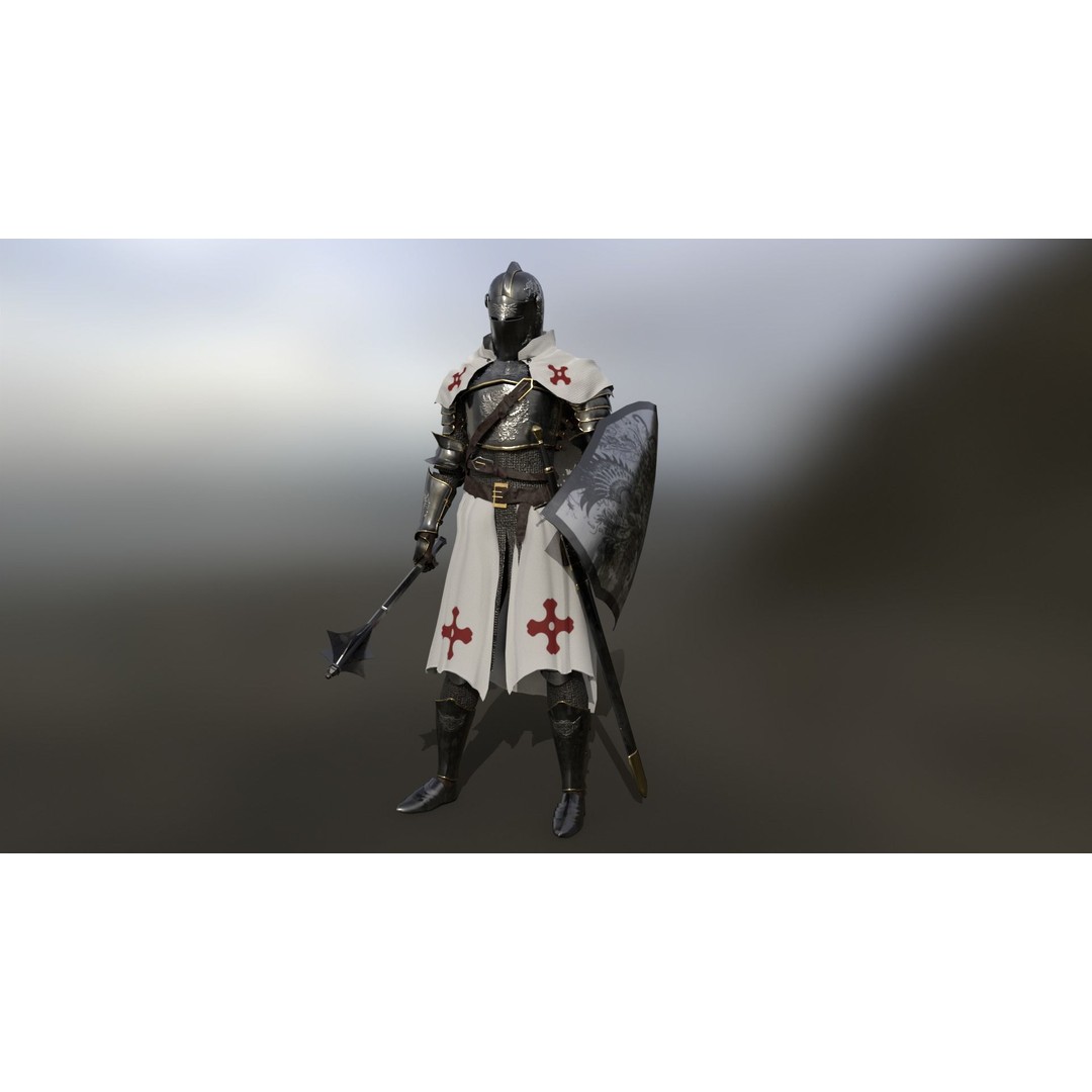 Armored Knight 3D Model – Low Poly Rigged Character with PBR Textures - View 12