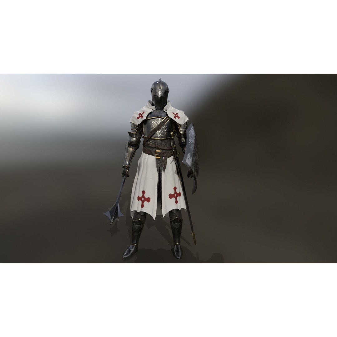 Armored Knight 3D Model – Low Poly Rigged Character with PBR Textures - View 14