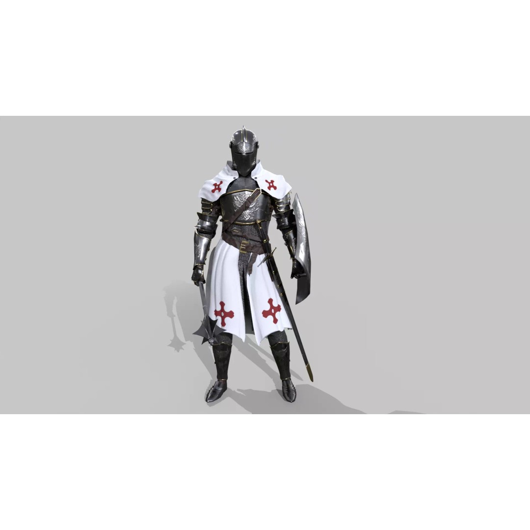 Armored Knight 3D Model – Low Poly Rigged Character with PBR Textures - View 2