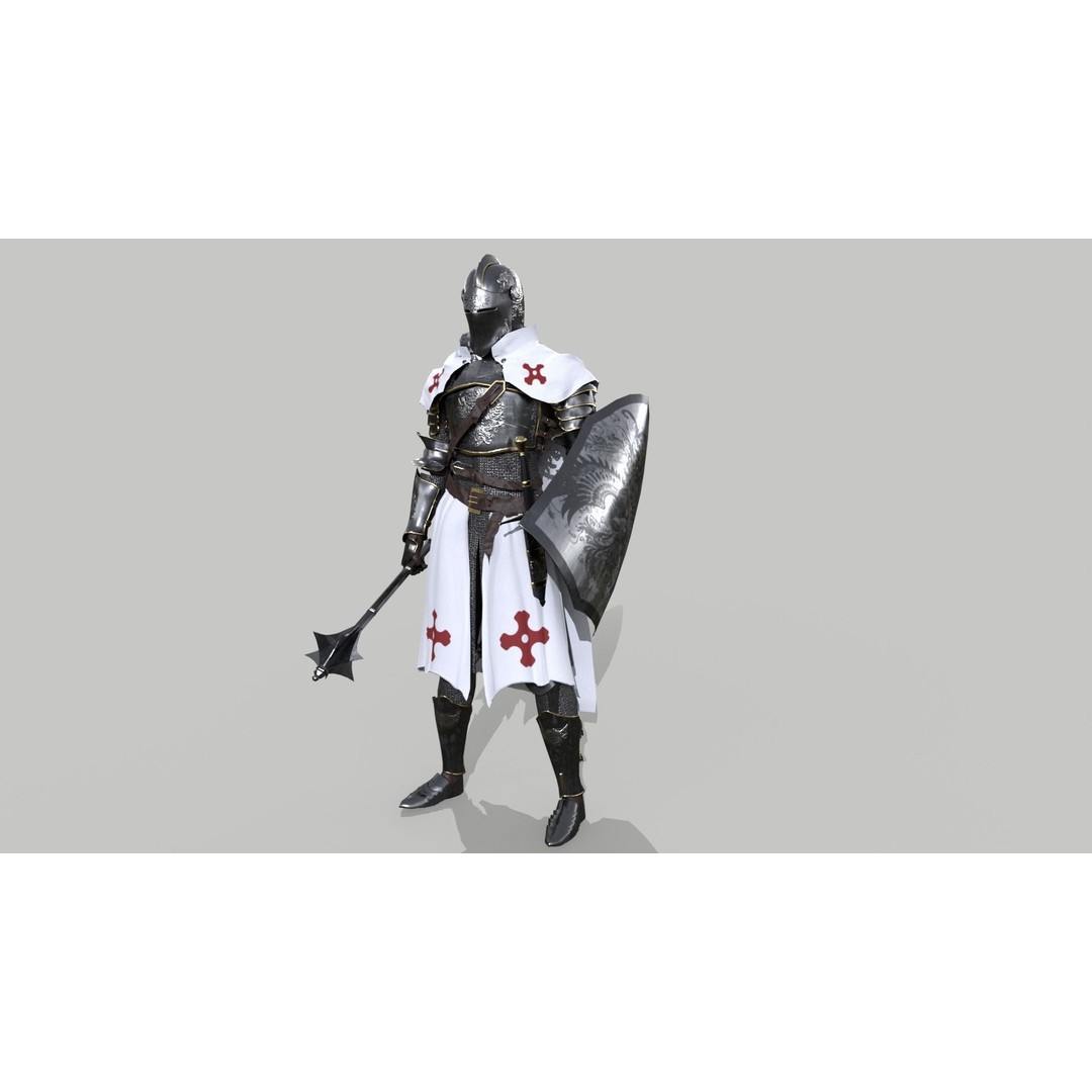 Armored Knight 3D Model – Low Poly Rigged Character with PBR Textures - View 9
