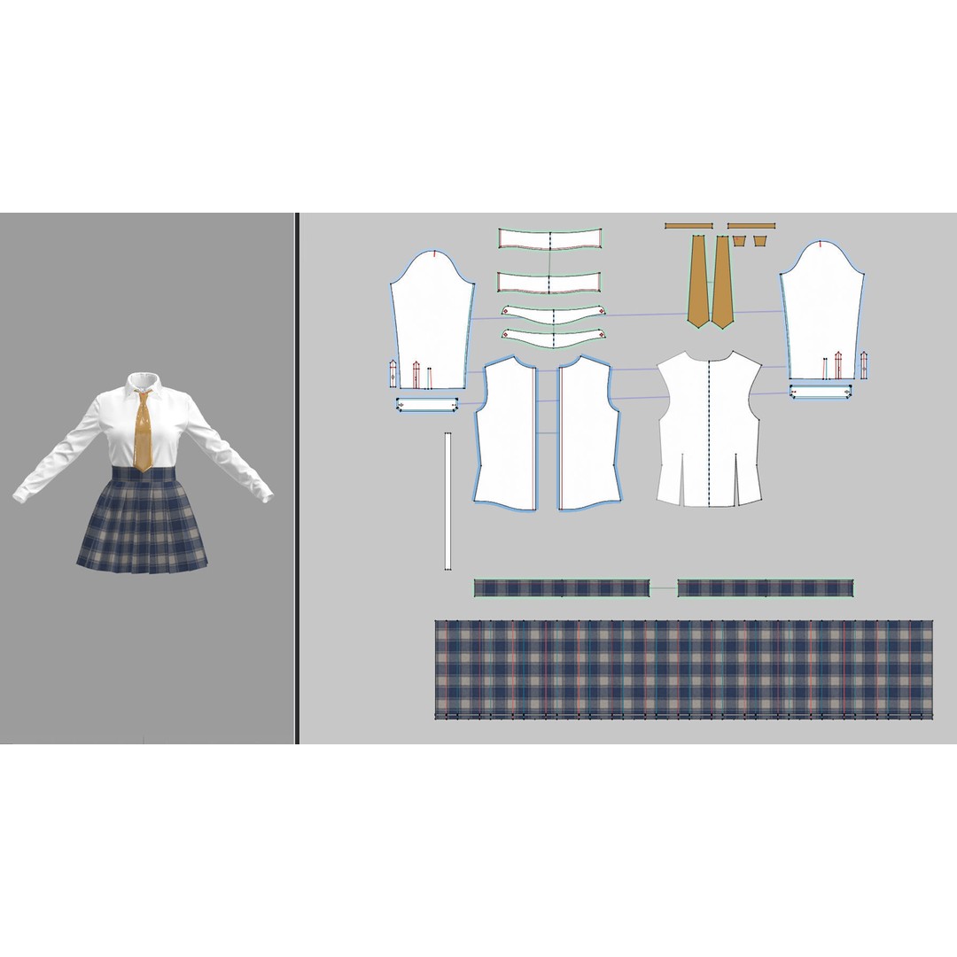 School Uniform 3D Model – Marvelous Designer Clothing, OBJ & BLEND