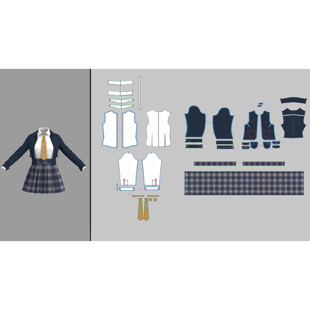 School Uniform 3D Model – Marvelous Designer Clothing, OBJ & BLEND - View 10