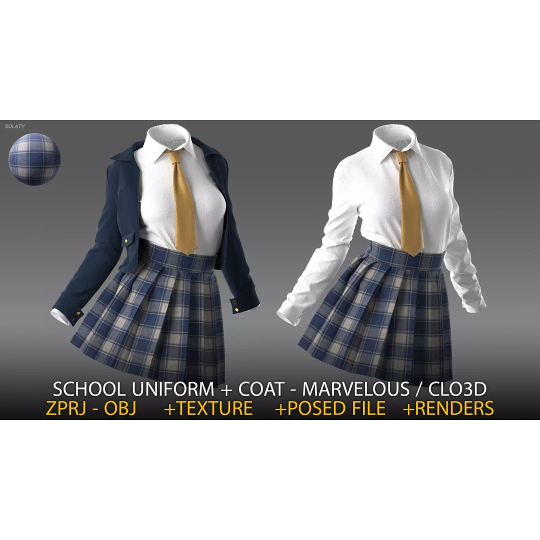 School Uniform 3D Model – Marvelous Designer Clothing, OBJ & BLEND - View 2