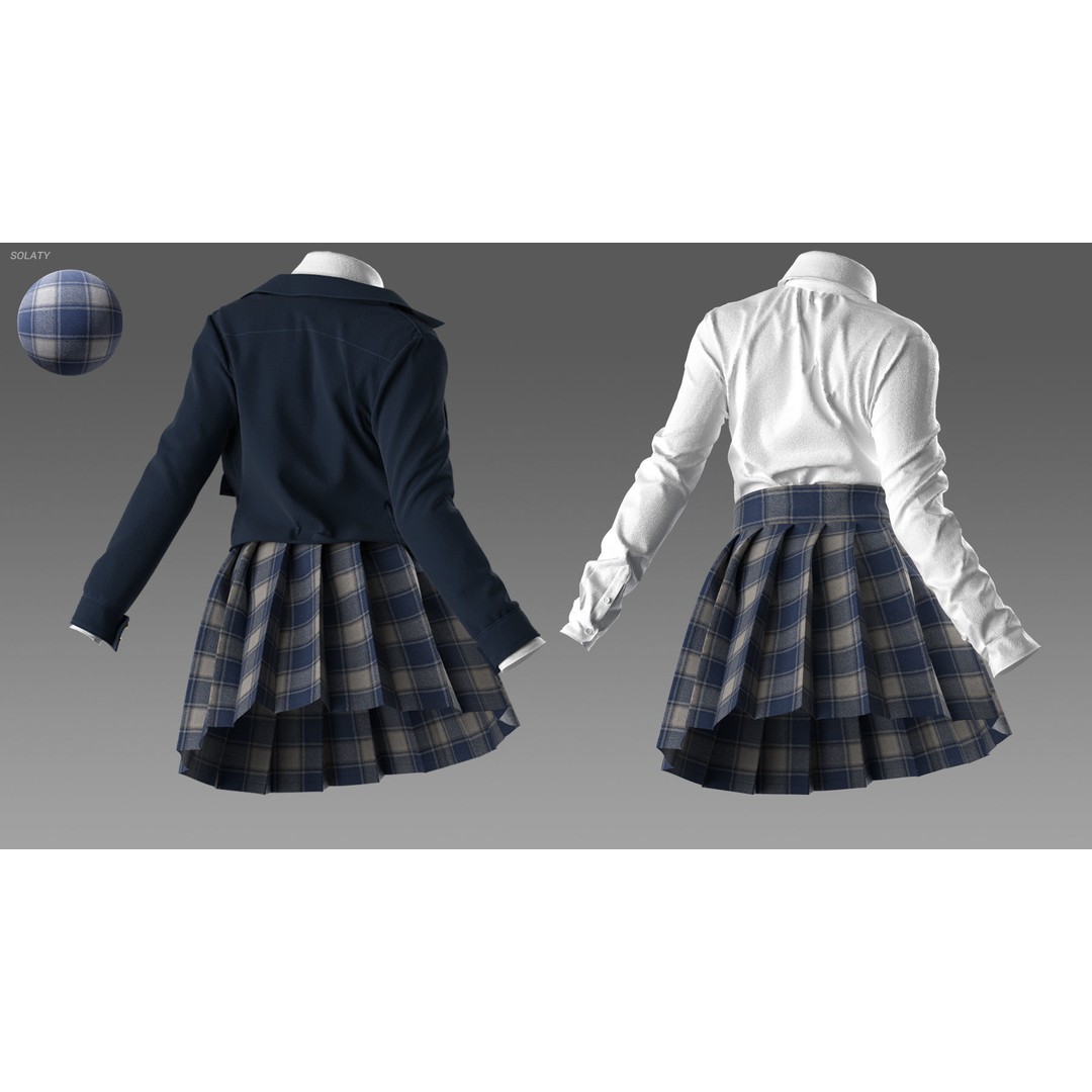 School Uniform 3D Model – Marvelous Designer Clothing, OBJ & BLEND - View 3