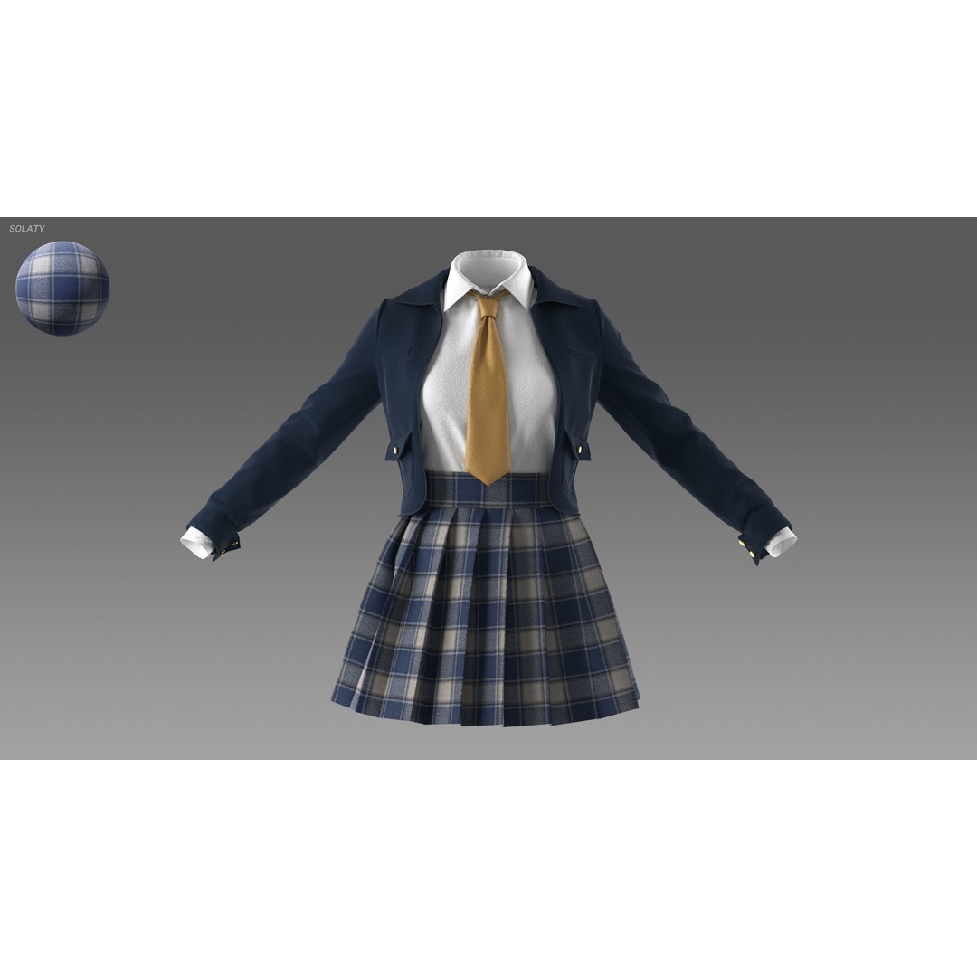 School Uniform 3D Model – Marvelous Designer Clothing, OBJ & BLEND - View 4
