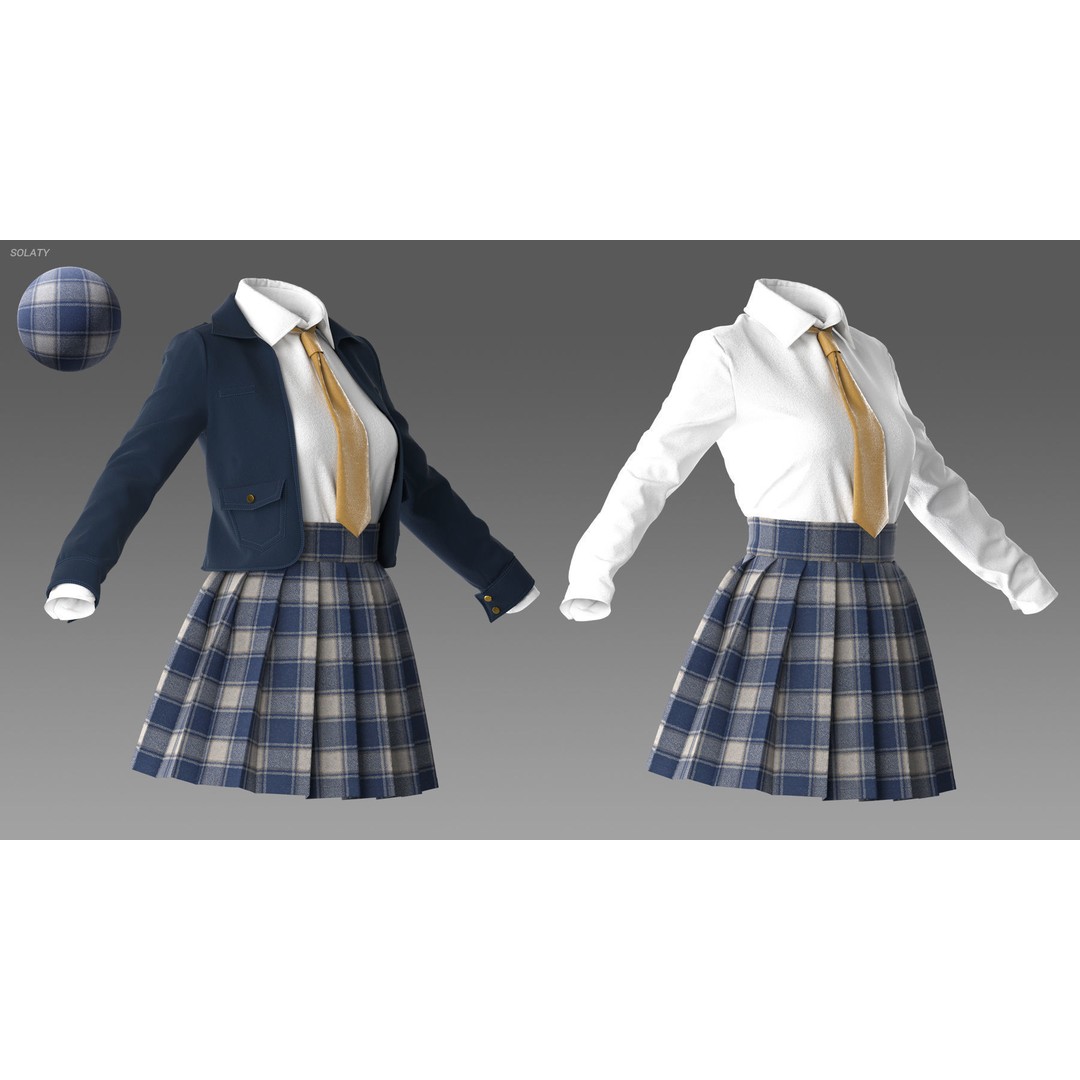 School Uniform 3D Model – Marvelous Designer Clothing, OBJ & BLEND - View 8