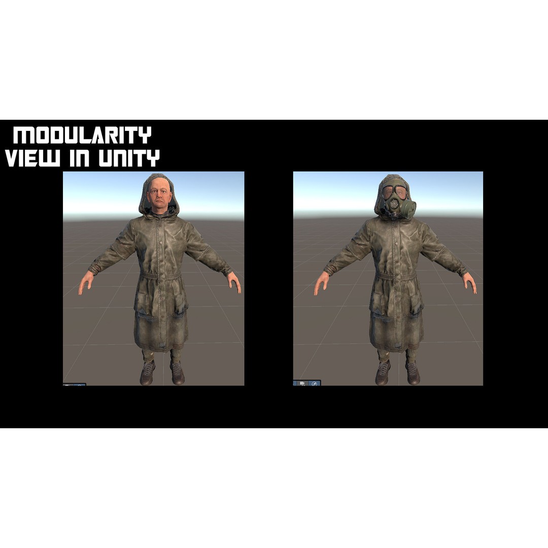 Post-Apocalyptic Survivor 3D Model – Modular Low-Poly Game Asset, FBX - View 36