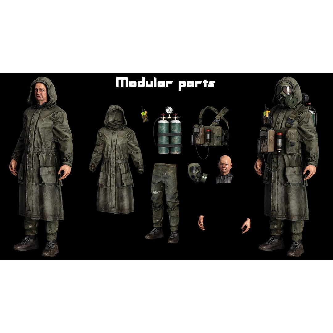 Post-Apocalyptic Survivor 3D Model – Modular Low-Poly Game Asset, FBX - View 7
