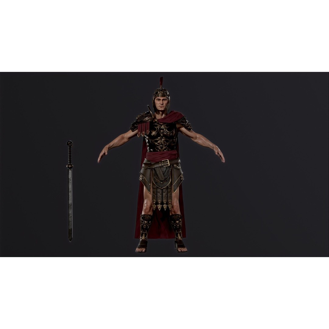 Roman Legion Officer 3D Model – Low Poly Rigged Character for Games - View 12