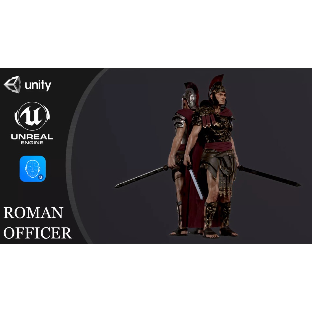 Roman Legion Officer 3D Model – Low Poly Rigged Character for Games - View 2