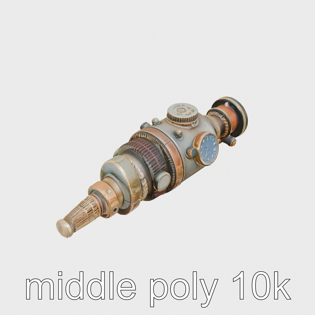 Steampunk Nautical Telescope 3D Model – Low Poly Vintage Asset, FBX - View 11