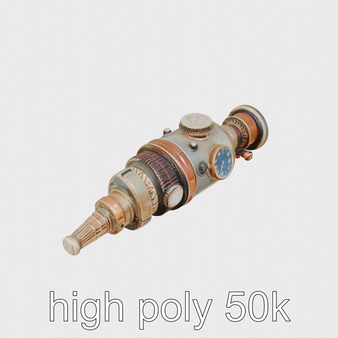 Steampunk Nautical Telescope 3D Model – Low Poly Vintage Asset, FBX - View 28