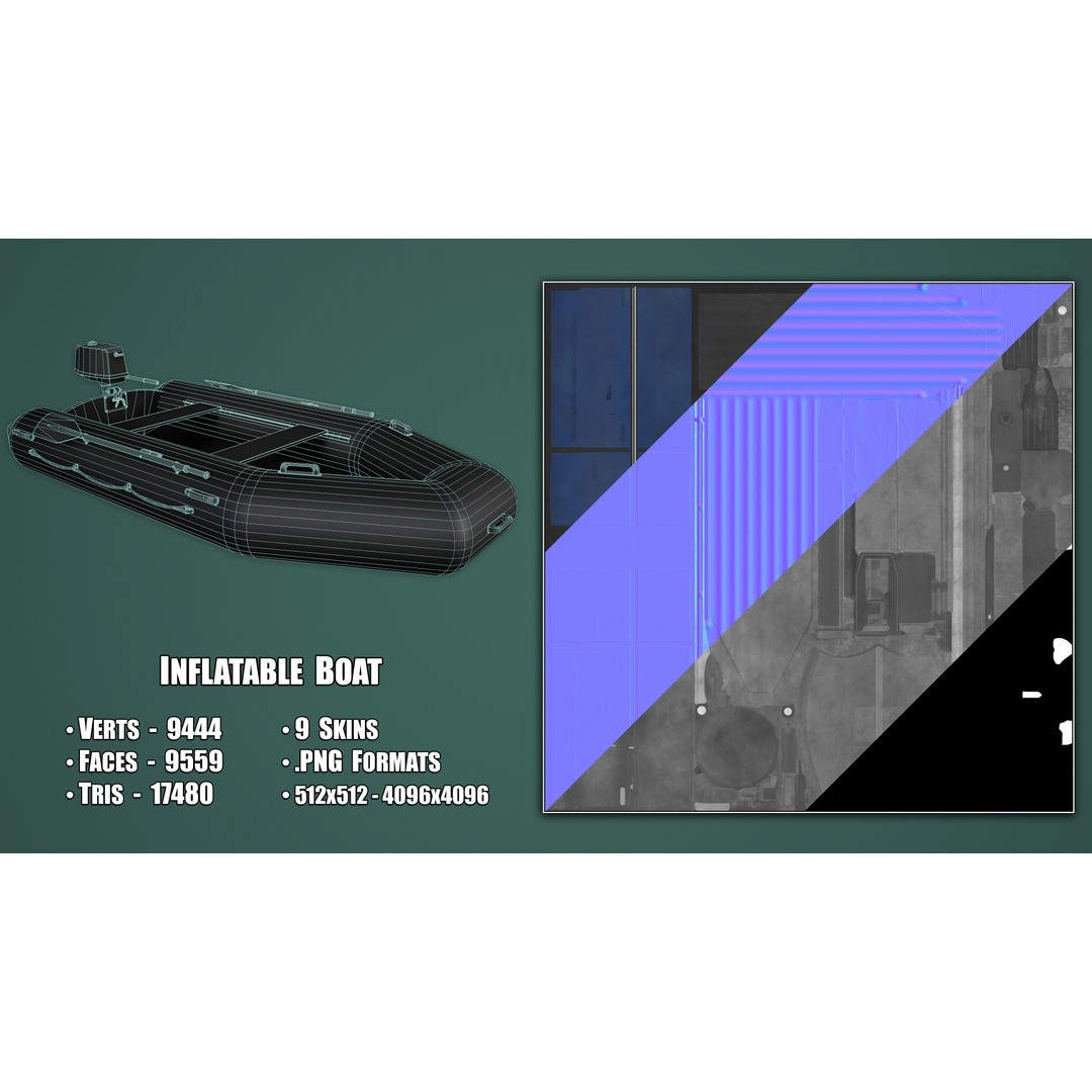 Inflatable Boat 3D Model – Low Poly Game Asset, FBX, Blender - View 4