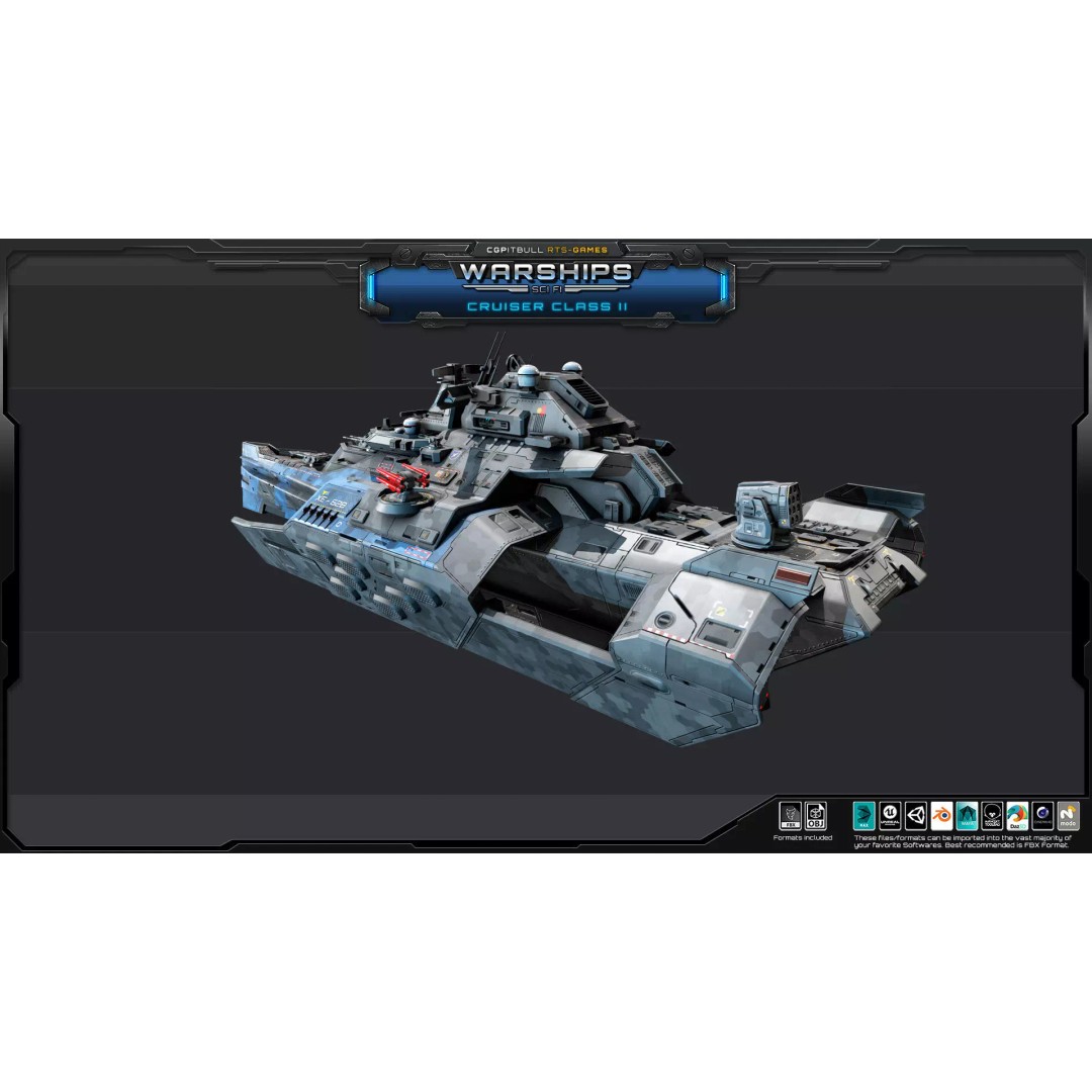 Futuristic Cruiser Class II 3D Model – Low Poly Military Vehicle, FBX