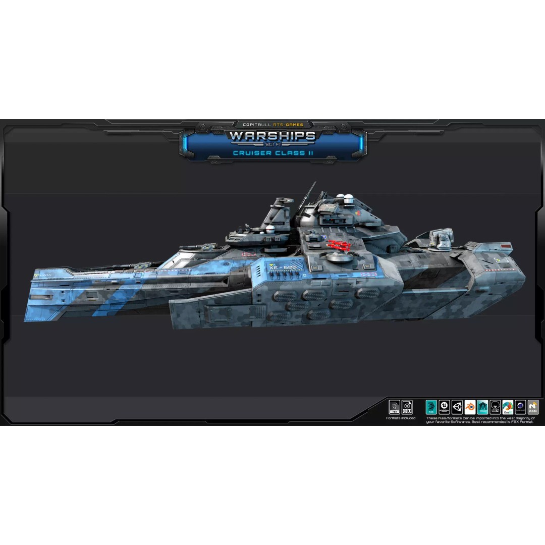 Futuristic Cruiser Class II 3D Model – Low Poly Military Vehicle, FBX - View 10