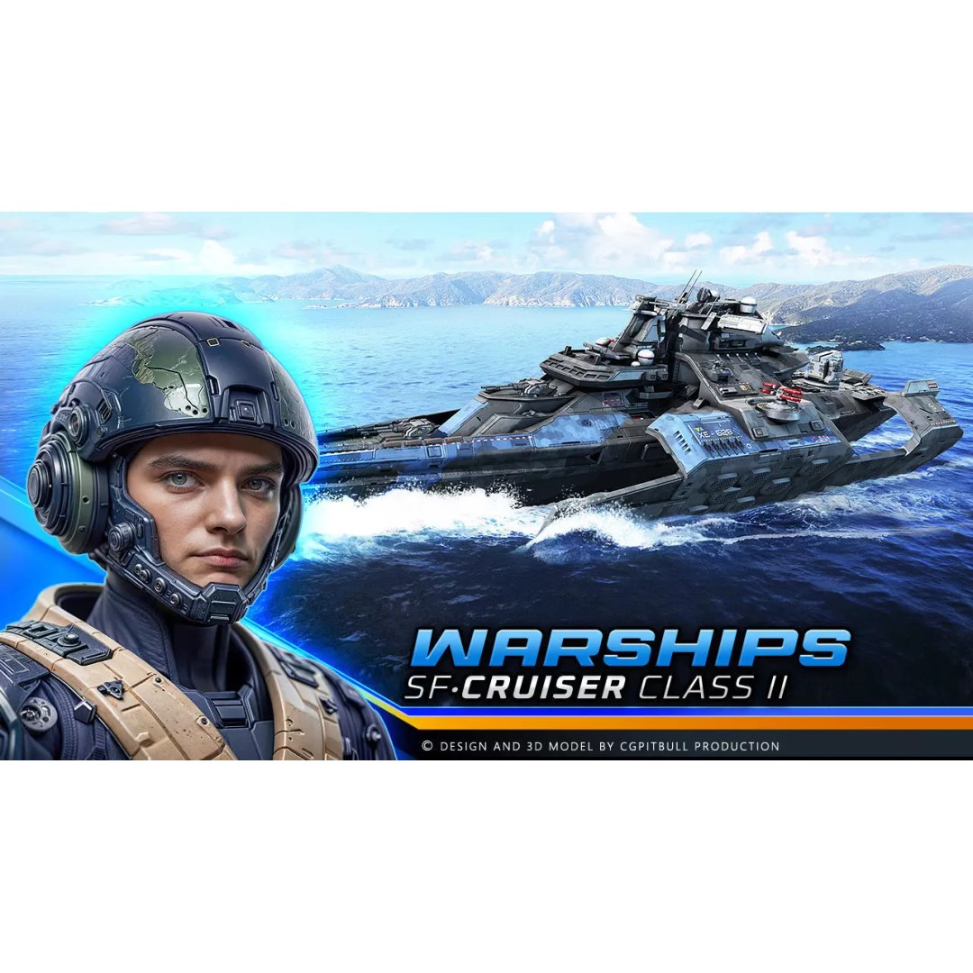 Futuristic Cruiser Class II 3D Model – Low Poly Military Vehicle, FBX - View 2