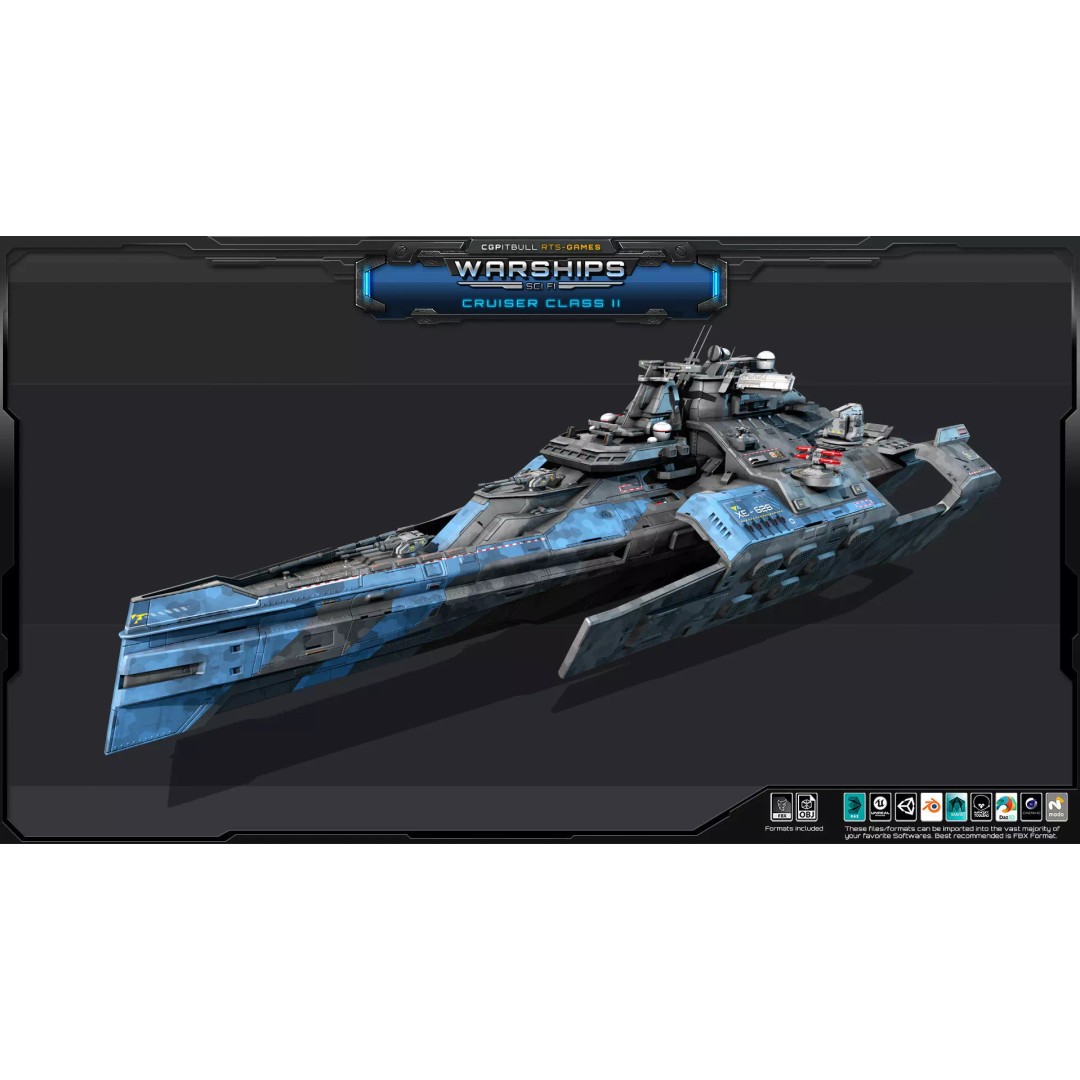 Futuristic Cruiser Class II 3D Model – Low Poly Military Vehicle, FBX - View 4