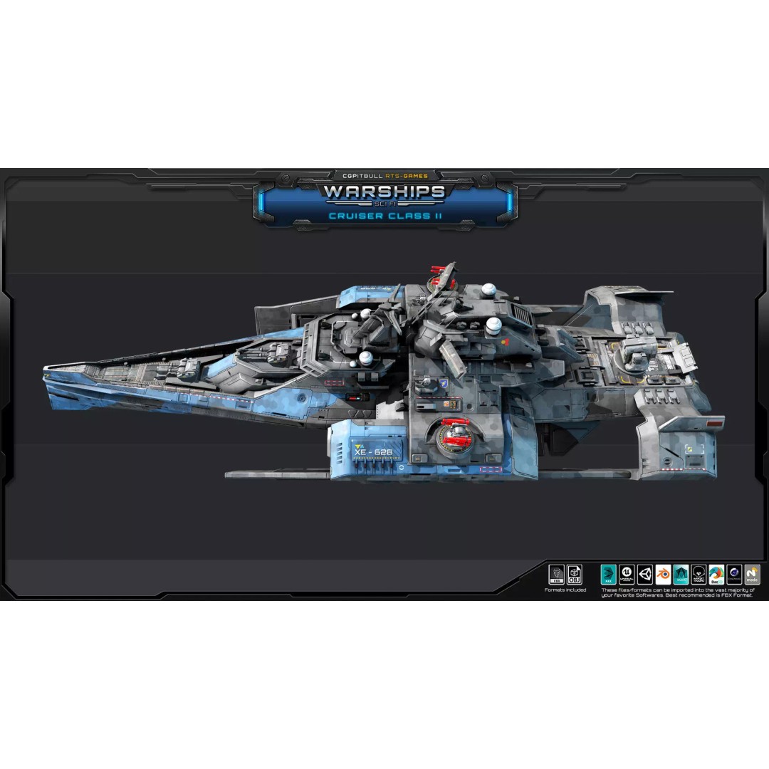 Futuristic Cruiser Class II 3D Model – Low Poly Military Vehicle, FBX - View 6