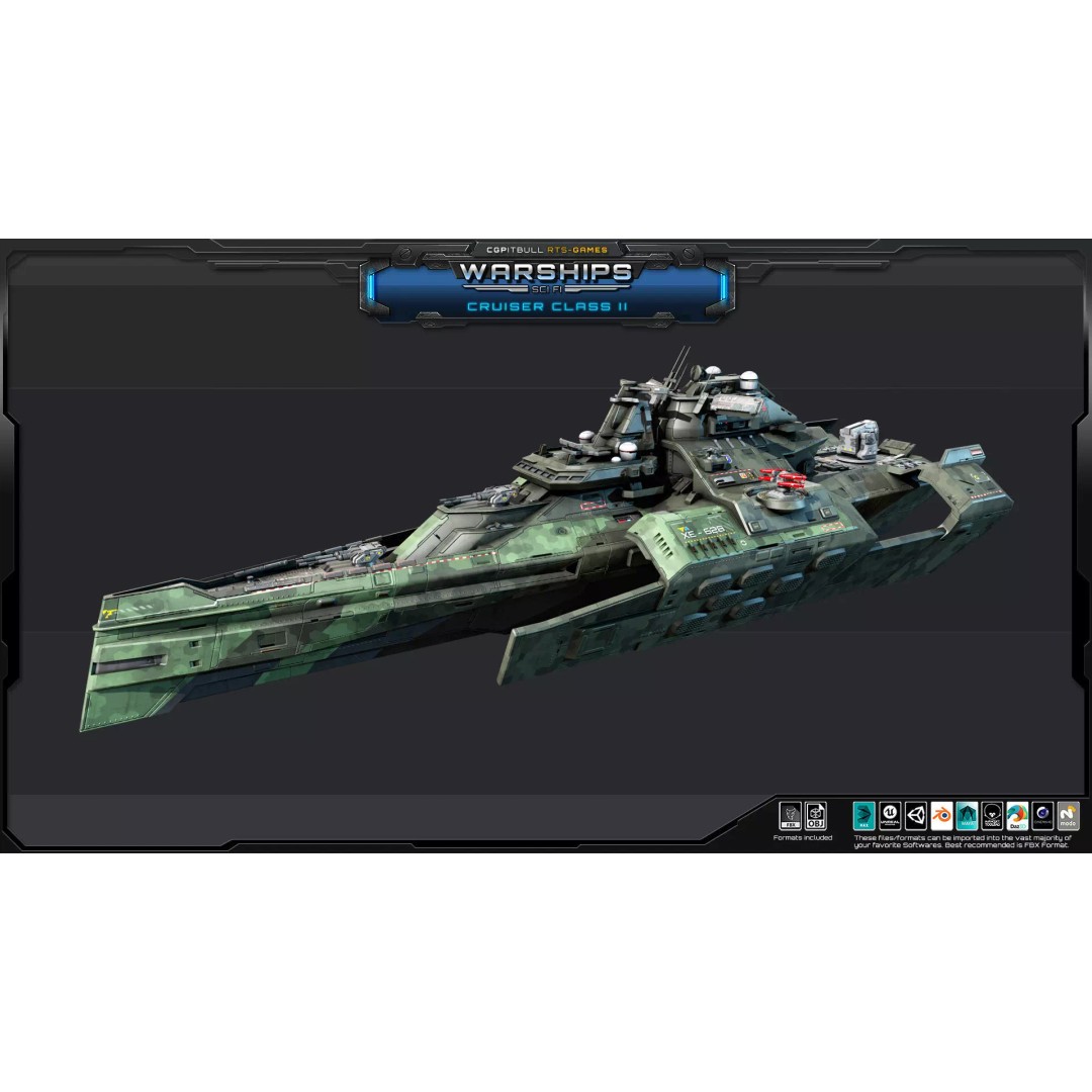 Futuristic Cruiser Class II 3D Model – Low Poly Military Vehicle, FBX - View 8