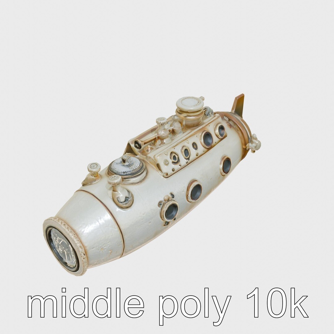 Antique Deep Diver Submarine 3D Model – Low Poly PBR Asset, FBX - View 11