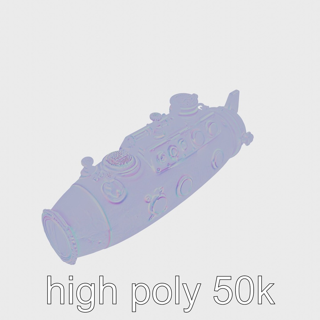 Antique Deep Diver Submarine 3D Model – Low Poly PBR Asset, FBX - View 12