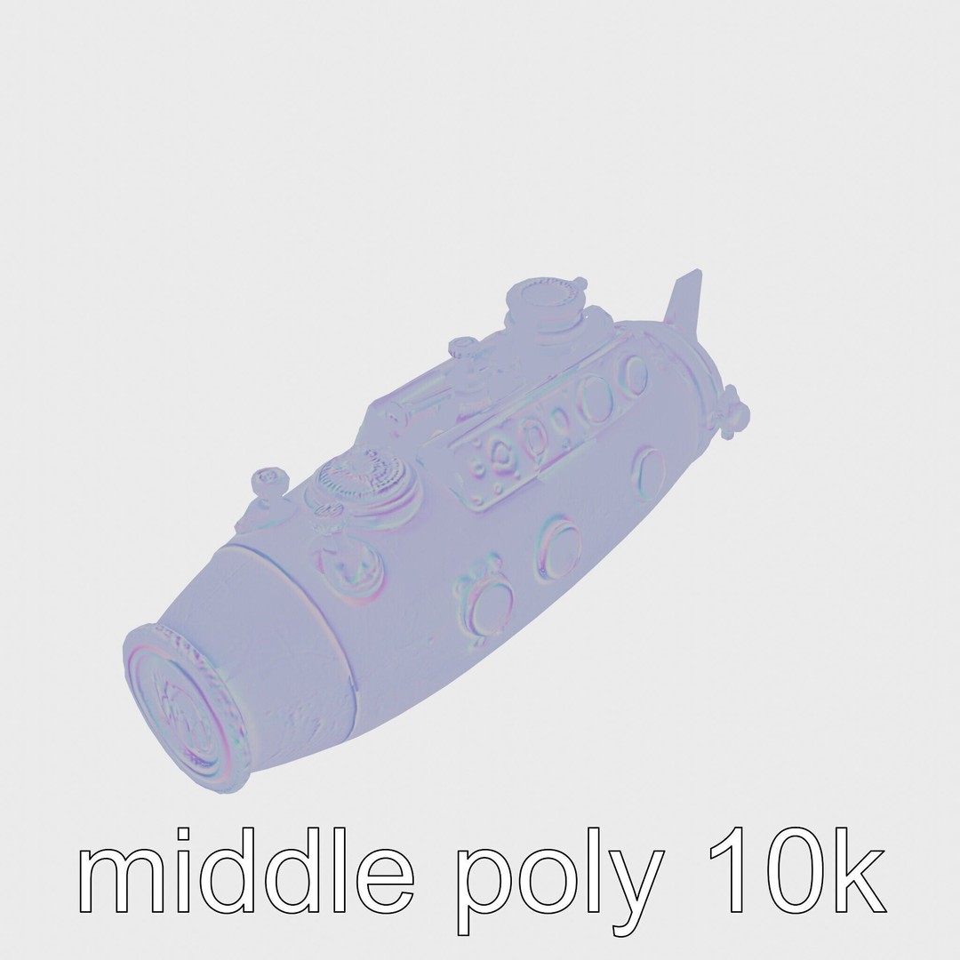 Antique Deep Diver Submarine 3D Model – Low Poly PBR Asset, FBX - View 13