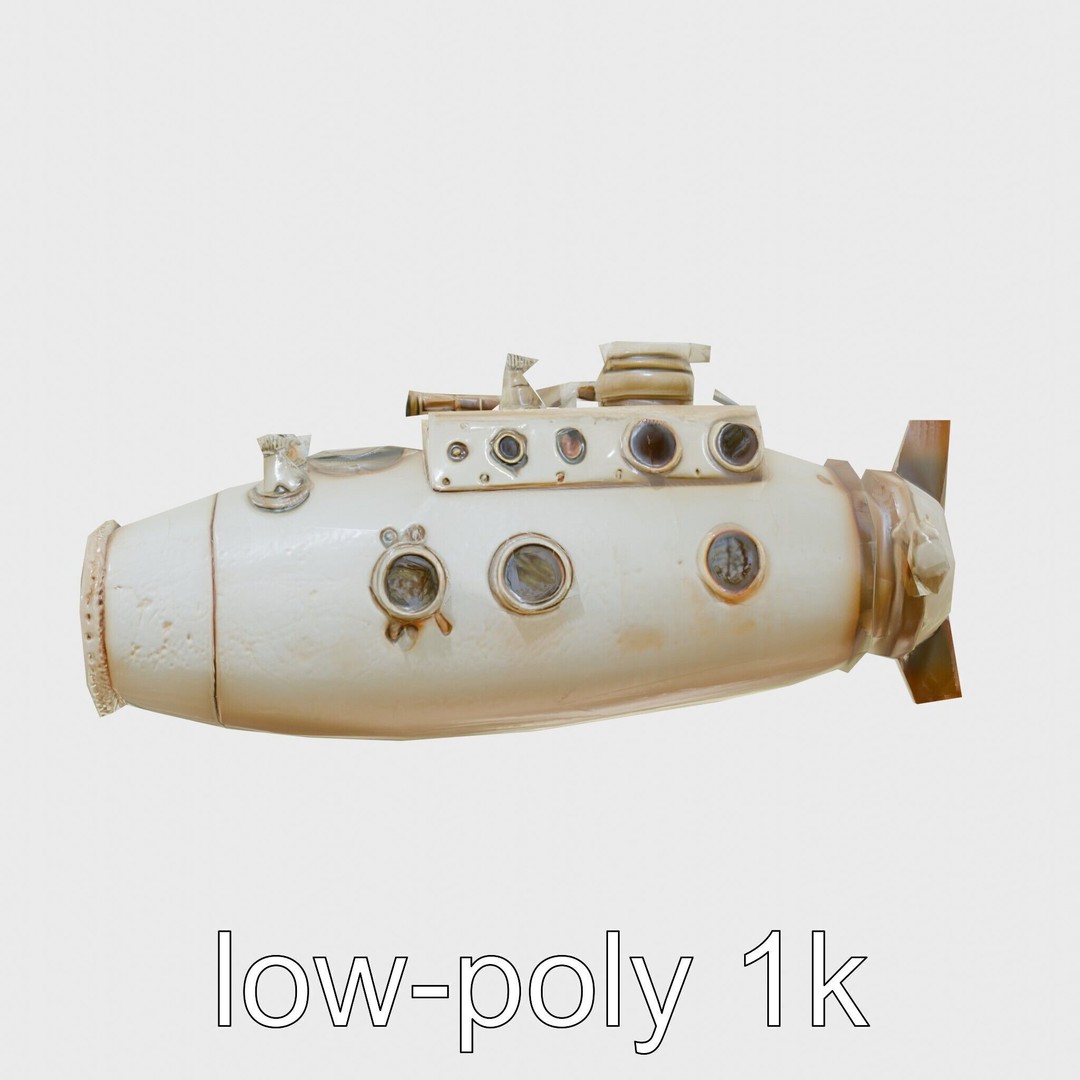 Antique Deep Diver Submarine 3D Model – Low Poly PBR Asset, FBX - View 14