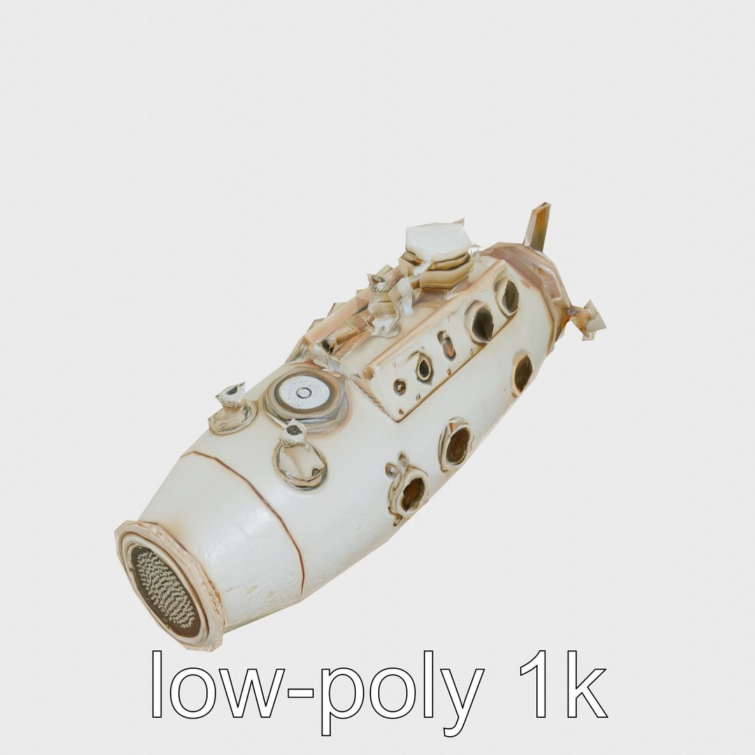 Antique Deep Diver Submarine 3D Model – Low Poly PBR Asset, FBX - View 15