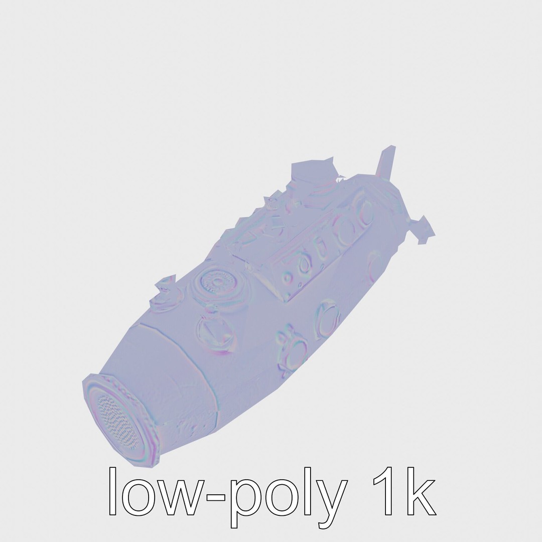 Antique Deep Diver Submarine 3D Model – Low Poly PBR Asset, FBX - View 16