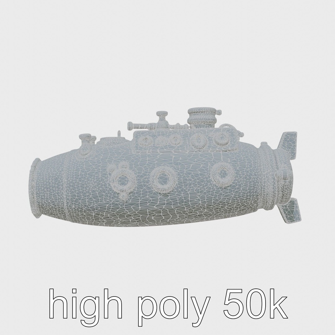 Antique Deep Diver Submarine 3D Model – Low Poly PBR Asset, FBX - View 21