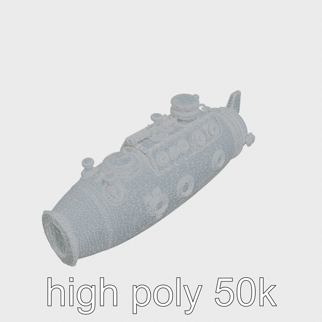 Antique Deep Diver Submarine 3D Model – Low Poly PBR Asset, FBX - View 24