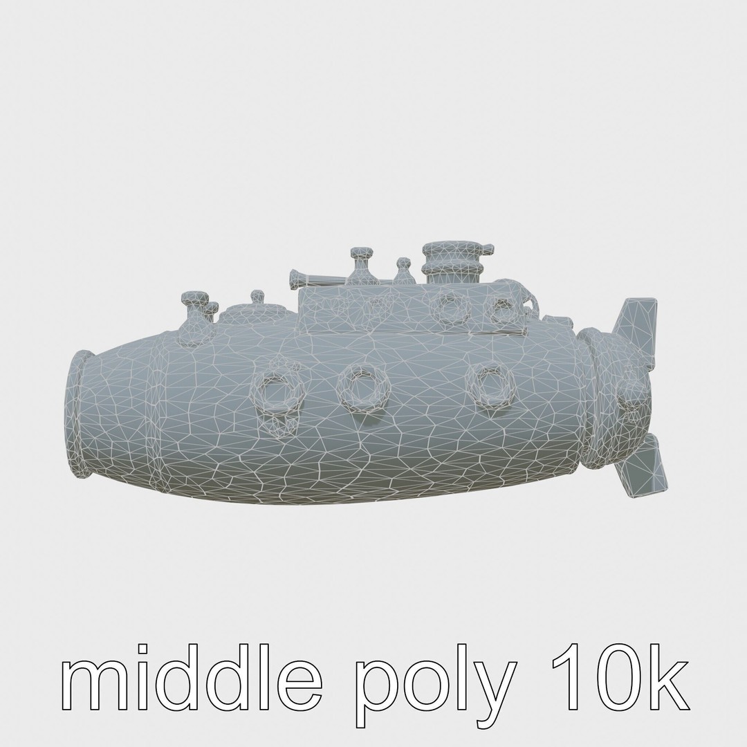 Antique Deep Diver Submarine 3D Model – Low Poly PBR Asset, FBX - View 27
