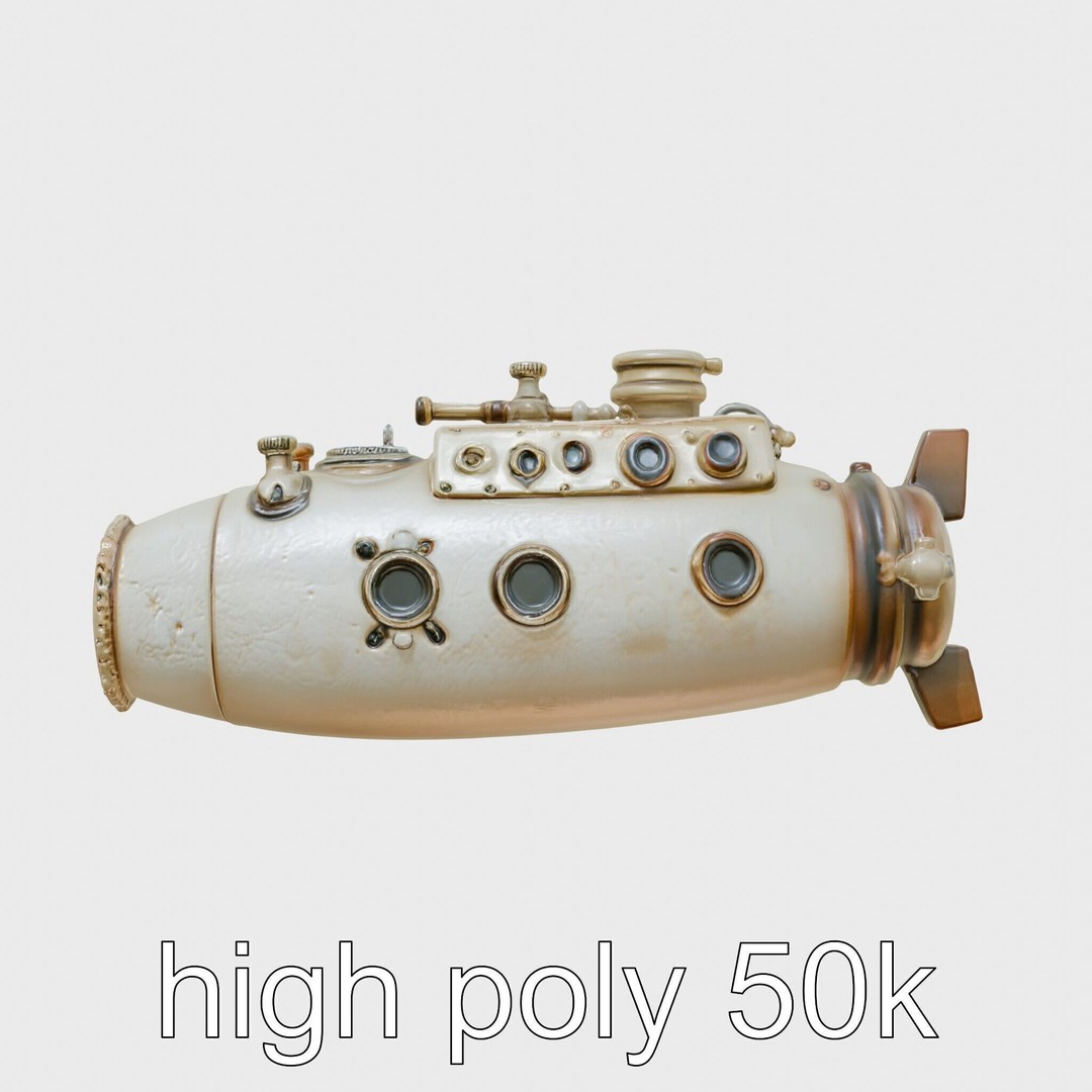 Antique Deep Diver Submarine 3D Model – Low Poly PBR Asset, FBX - View 28