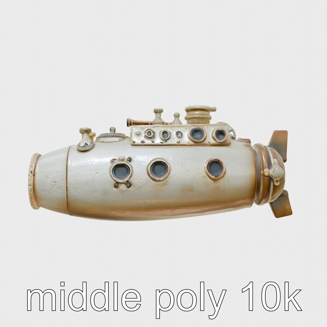 Antique Deep Diver Submarine 3D Model – Low Poly PBR Asset, FBX - View 30