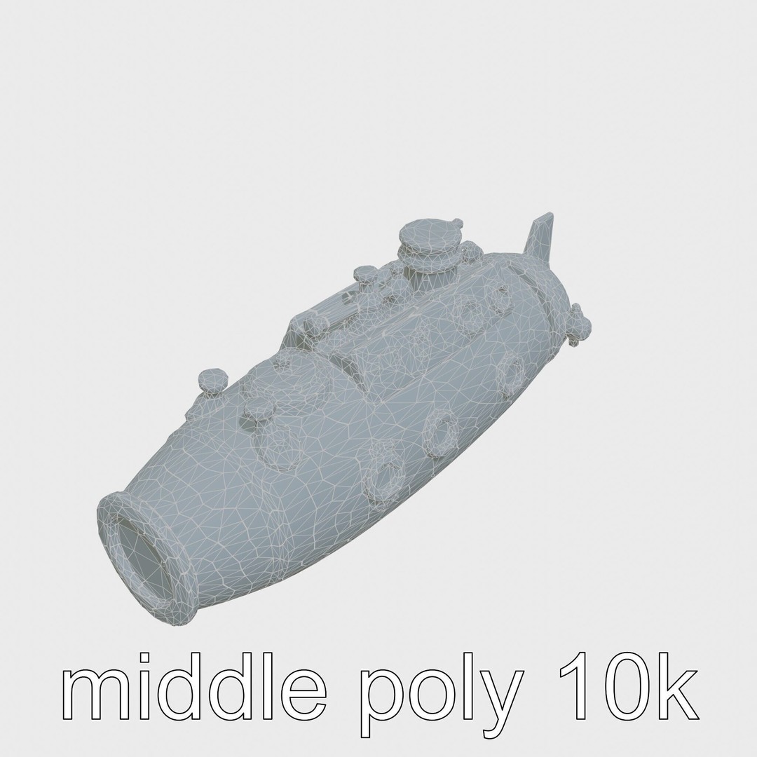 Antique Deep Diver Submarine 3D Model – Low Poly PBR Asset, FBX - View 31