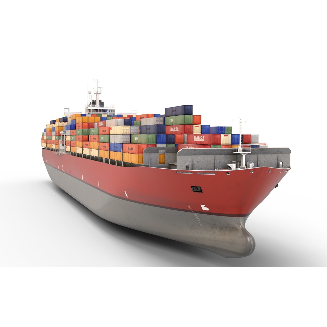 Cargo Container Ship 3D Model – Low Poly Industrial Vessel, FBX & OBJ - View 2