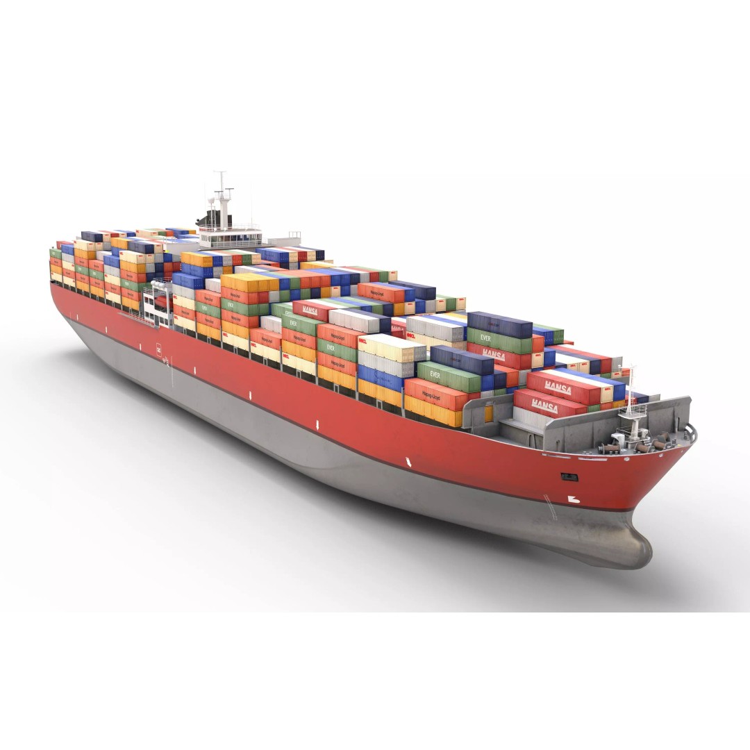 Cargo Container Ship 3D Model – Low Poly Industrial Vessel, FBX & OBJ - View 3