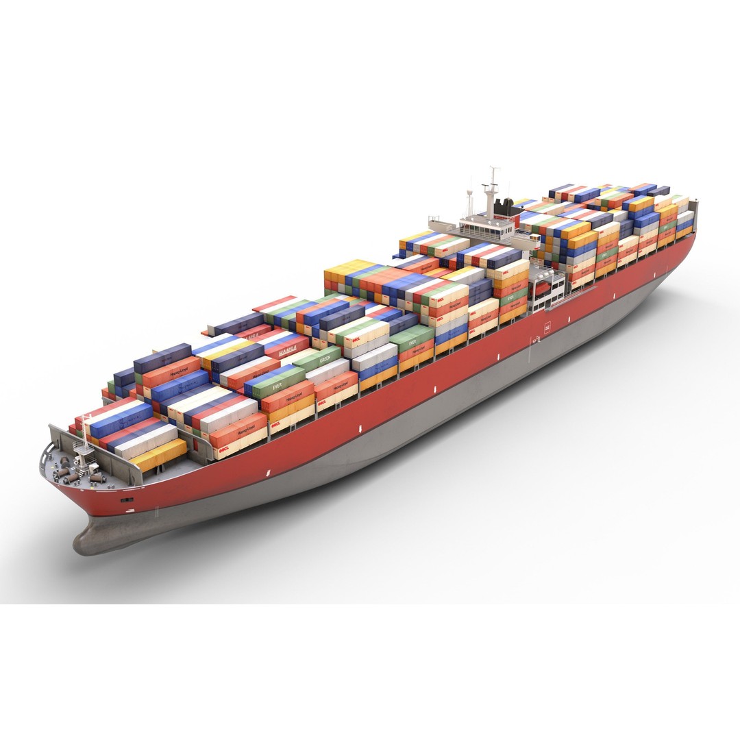 Cargo Container Ship 3D Model – Low Poly Industrial Vessel, FBX & OBJ - View 4