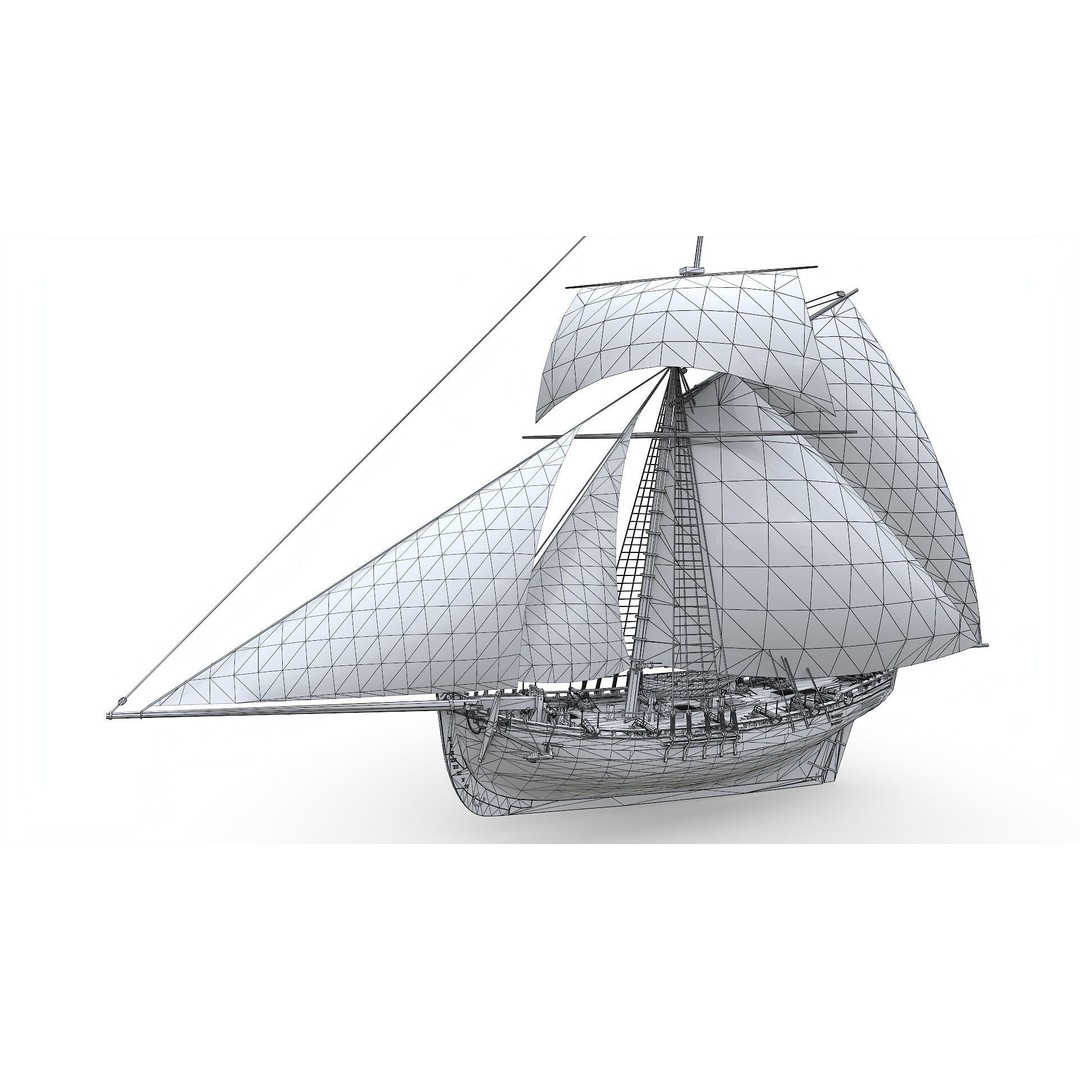 HMS Alert 3D Model – Low Poly Historic Sailing Cutter, FBX - View 12